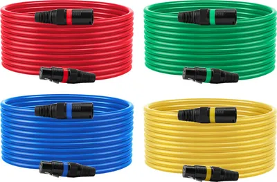 Zdjęcie produktu dla SucceBuy Kabel XLR 7,62 m, 4-pak, zbalansowany kabel mikrofonowy DMX (męski-żeński), pozłacany 3-pinowy kabel XLR do oświetlenia scenicznego, mikrofonów, wzmacniaczy i konsol mikserskich