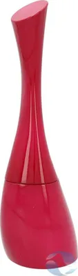 A red perfume bottle against a white background.