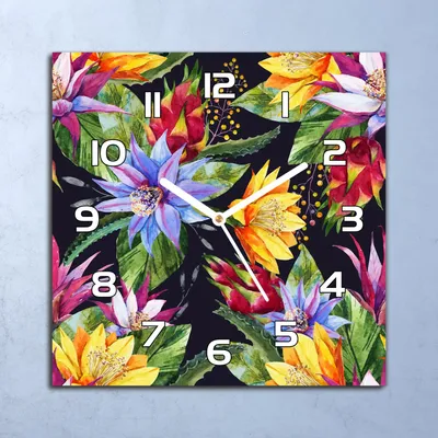 Produktbild von Deko Glasuhr Wanduhr 30x30 Tropische Blumen Quarz Küchenuhr Bürouhr