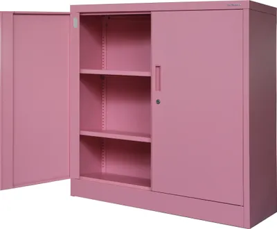 Produktbild von Kleiner Aktenschrank C001B Büroschrank mit Flügeltüren Metallschrank Lagerschrank Pulverbeschichtet Stahlblech Abschließbar 92,5 x 90 x 40 cm, Farbe: Rosa