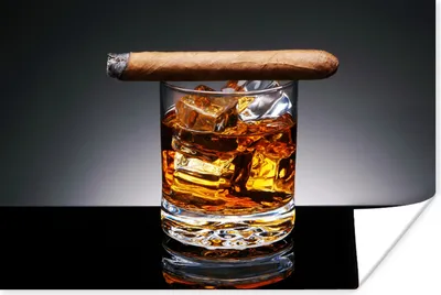 Produktbild von MuchoWow® Poster Whiskey - Zigarre - Glas 60x40 cm - Schlafzimmerdekoration
