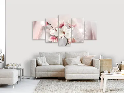 Immagine prodotto di Immagine acustica fiori magnolie 200x100 cm immagini schiuma acustica ad alte prestazioni fonoassorbente isolamento acustico tela 5 pezzi parete murale acustica ambiente isolamento acustico beige b-B-0271-b-m