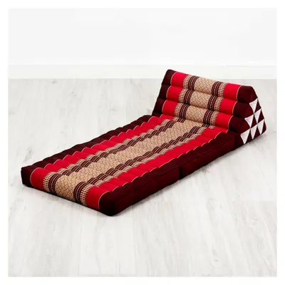Produktbild von Thaikissen mit 2 Auflagen - 120x50x8cm - Dreieckskissen mit Sitzkissen, Keilkissen aus Kapok, faltbares Rückenkissen, klappbare Thaimatte, handgefertigt, Meditationskissen (Rubinrot)