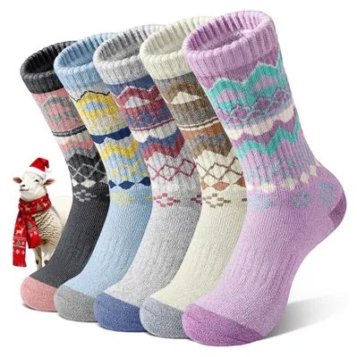 Imagen del producto de Calcetines de mujer de lana - Calcetines de senderismo - Calcetines térmicos - Pack de 5 pares