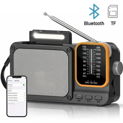 Produktbild von Tragbares Radio mit Bluetooth & Leselampe, AM/FM, 5W Lautsprecher, 1200mAh USB-C & Batteriebetrieb, ideal für Zuhause und Notfälle