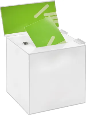 Produktbild von Losbox in 200x200x200mm mit Schloß und Topschild DIN Lang Quer, aus opalem / blickdichtem Acrylglas - Zeigis® / Spendenbox / Aktionsbox / Gewinnspielbox / Opal / abschließbar