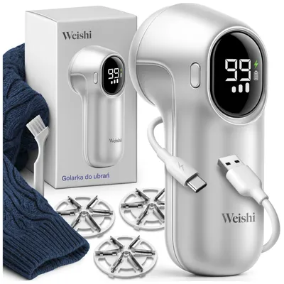 Obrázek produktu pro Kuketo | Weishi Elektrický holicí strojek na žmolky 6 W s LCD displejem a 3 čepelemi z nerezové oceli - dobíjecí USB-C - na oblečení, svetry a čalounění
