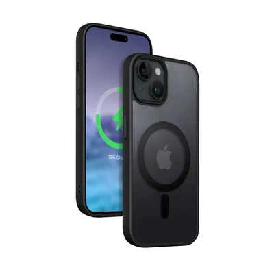 Image de Crong Hybrid Frost MAG Cover - Étui pour iPhone 15 Plus MagSafe (Noir)