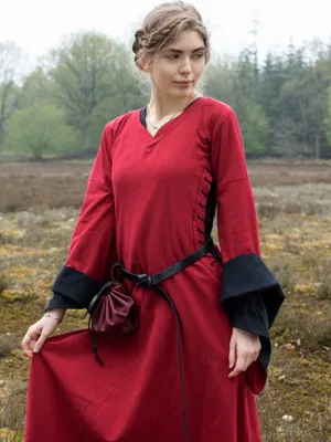 Produktbild von Mittelalterkleid mit Höllenfenstern, Bliaut Amal, rot/schwarz - Mittelalter Wikinger LARP Kleid Kostüm Verkleidung Größe: L