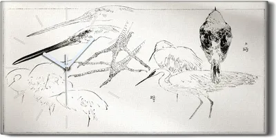 Produktbild von Wandbild Leinwand Bilder mit Uhr 60x30 Zeichnung Asiatische Tier Vogel Kunst - weiße Hände
