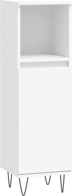 A white cabinet with three legs.
