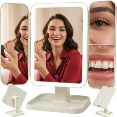 Immagine prodotto di Specchio per il trucco a LED con ingrandimento, pieghevole, USB-C
