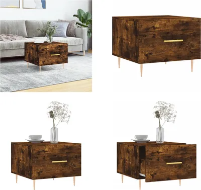 Zdjęcie produktu dla vidaXL Stolik kawowy dąb wędzony 50x50x40 cm materiał drewnopochodny - Stolik kawowy - Stoliki kawowe - Stolik boczny - Stoliki boczne