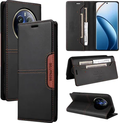 Image de Etui pour Realme 13 Pro/13 Pro+/12 Pro/12 Pro+, étui portefeuille en cuir avec fente pour cartes et support Noir
