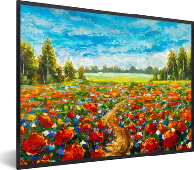 Produktbild von MuchoWow® Gerahmtes Poster Malerei - Ölfarbe - Blumen - Natur 80x60 cm - Poster mit Schwarzem Bilderrahmen Wandposter Rahmen Foto Bilder - Schwarzem - Mit Gestell
