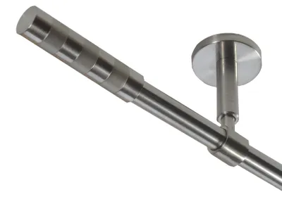 Produktbild von Gardinenstange Set Edelstahl Look Metall Ø 16mm zur Deckenträger 1-lauf Modern Zylinder, Länge wählbar D11 E12