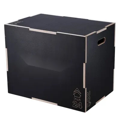 Zdjęcie produktu dla Skakanka plyometryczna "3 w 1" - Plyobox 30/24/20 cali, maks. 204 kg - Skakanka fitness zwiększająca siłę skoku, czarna, regulowana wysokość