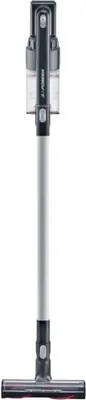A cordless vacuum cleaner is shown standing upright against a white background.
