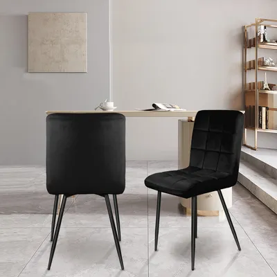 Produktbild von 2 Esszimmerstühlen,Küchenstuhl,gepolstert,aus Samt, Gestell aus Metall,Loungestuhl (Schwarz, 2 Stück)