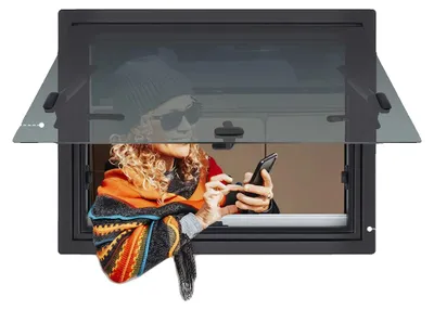 Productafbeelding van Camperraam met schuifmechanisme, aluminiumlegering, gehard glas, openingshoek van 65°, raamgrootte 65 x 50 cm, montage vereist