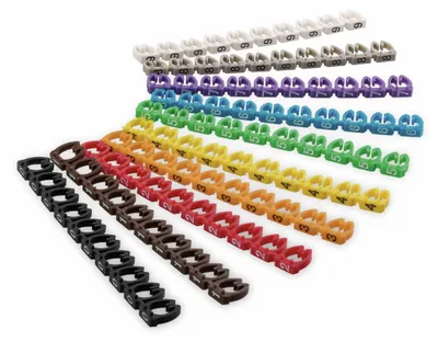 Immagine prodotto di Clip di marcatura per cavi ''Cifre 0-9'', per cavi di diametro compreso tra 5,6 e 7,4 mm, 6 mm - anelli di identificazione colorati 10x 10 pezzi per la marcatura di cavi con sezione a filo