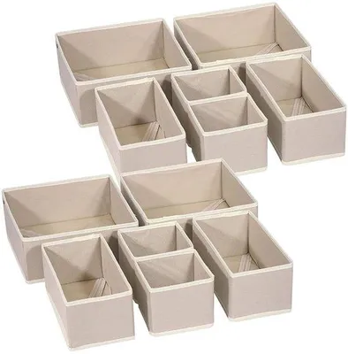 Produktbild von Unyqoos® Organizer-Set für Kleiderschrank & Schubladen, 12-teilig (3 Größen × 4), faltbare Textil-Aufbewahrungsboxen für Unterwäsche, Socken & Accessoires