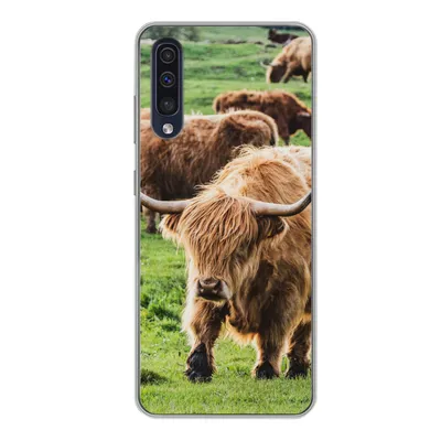 Produktbild von MuchoWow® Handyhülle Schutzhülle Hülle für Samsung Galaxy A50 Schottische Highlander - Tiere - Gras Silikon Softcase Handy Hülle - Mobiltelefonhülle