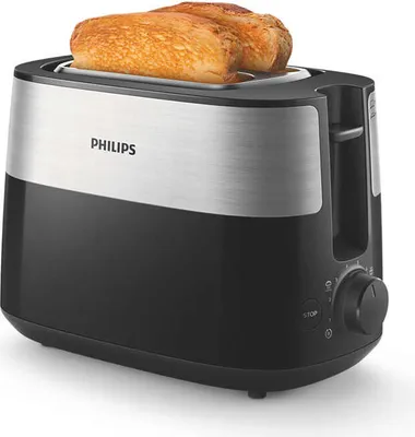 Produktbild von Philips Daily Collection Toaster, 2 Toastschlitze, Brötchenaufsatz, 8 Stufen, Auftaufunktion, Schwarz (HD2516/90)