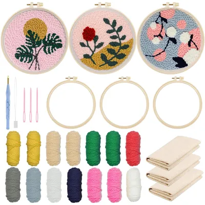 Imagen del producto de Kit de bordado con aguja de punzón para hacer tú mismo, con diseños florales