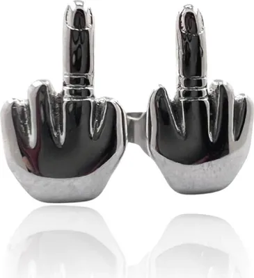 Produktbild von 316L Chirurgenstahl Ohrringe Ohrstecker Hand mit Mittelfinger