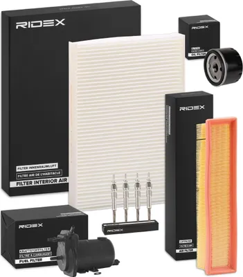 Produktbild von RIDEX Inspektionspaket Filterset für RENAULT CLIO II (BB0/1/2, CB0/1/2) KANGOO (KC0/1) KANGOO Express (FC0/1) CLIO II Kasten (SB0/1/2) für NISSAN