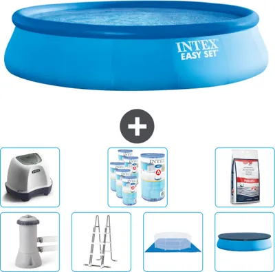 Produktbild von Intex runder aufblasbarer Easy Set-Schwimmpool – 457 x 107 cm – Blau – inklusive Pumpe – Leiter – Bodenplane – Abdeckung Salzwassersystem - Filter - Poolsalz