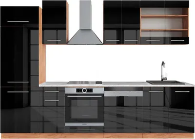 Produktbild von Küchenzeile Vicco Fame-Line Anthrazit Hochglanz/Goldkraft Eiche 300 cm , AP Marmor, Model 42569
