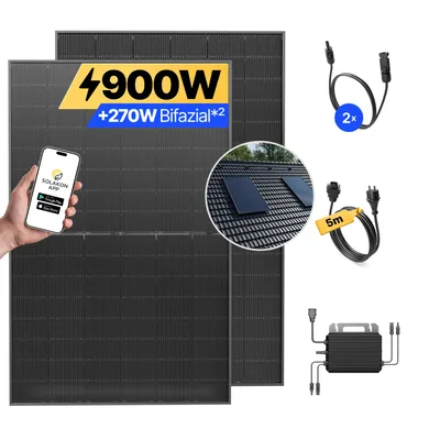 Produktbild von Balkonkraftwerk 900W Solaranlage mit Ziegeldach Halterung (Einzelmontage) Steckerfertig Komplettset Photovoltaik Anlage 800W, Kabellänge: 5m, Solakon