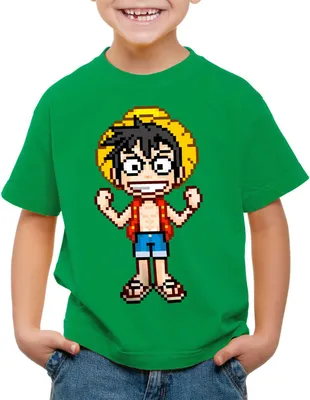 Produktbild von style3 Pixel Luffy Kinder T-Shirt strohhut pirat one