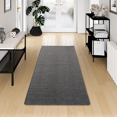 Produktbild von Velours Läufer Teppich Joy Meliert Anthrazit, Größe:100x200 cm