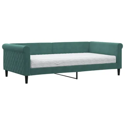 Imagen del producto de Sofá cama con colchón terciopelo verde oscuro 100x200 cm