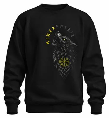 Produktbild von Wikinger Wolf Vegvisir Nordische Runen Kompass Mythologie Sweatshirt Pullover, Schwarz, L