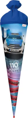 Produktbild von ROTH Schultüte Polizei 110 groß 70 cm mit Licht und Sound rund Rot(h)-Spitze Filzverschluss Zuckertüte Schulanfang