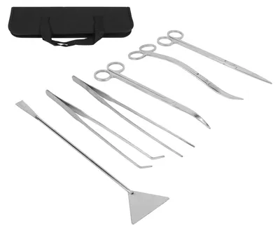 Immagine prodotto di Attrezzi per acquascaping 6 in 1 - Acciaio inossidabile - Forbici/Pinzette/Spatola per acquario - Antiruggine - Utensili resistenti - Uso prolungato - Attrezzatura per acquario