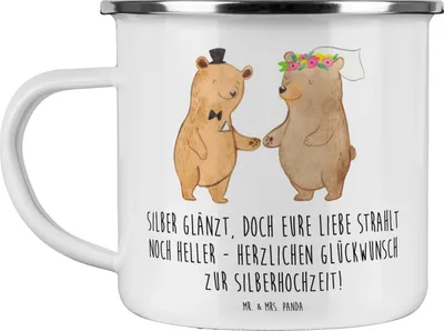 Produktbild von Mr. & Mrs. Panda Pott 25. Hochzeitstag Silberne Hochzeit - Weiß - Geschenk, emaillebecher, Meilenstein, Geschenke, Heiraten, Ehejubiläum, Sprüche, Teetasse, Heirat