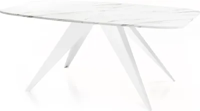 Obrázek produktu pro Rozkládací jídelní stůl v loftovém stylu - Industriální stůl v bílém mramorovém vzhledu s bílými kovovými nohami - Moderní design do obývacího pokoje - 160 cm Rozkládací až na 200 cm - Mramor bílý