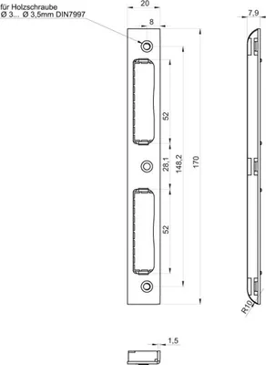 Produktbild von SSF W-Schließblech 170x20x8 m.Einl.o. Befw.silber