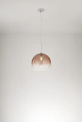 Immagine prodotto di Lampada a Sospensione in vetro soffiato marrone sfumato con struttura in metallo e alluminio cromo lucido, attacco E27, diametro 35 cm - Perenz