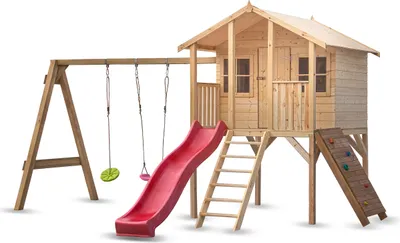 Produktbild von Wood&Play Borys Kinderspielhaus - 425x300cm + Rutsche, Schaukel, Kletterwand