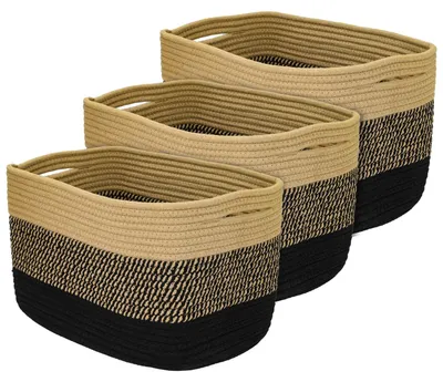 Aufbewahrungskorb-Set 3er, Baumwolle, 37,5x25x22,5 cm, schwarz-honig