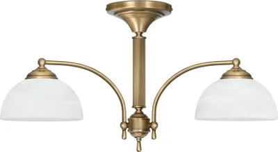 Produktbild von Kronleuchter Messing Goldpatina Alabaster-Glasschirm weiß matt Ø61x34cm 2xE27 120W Esszimmer Wohnzimmer klassisch elegant höhenverstellbar Decke