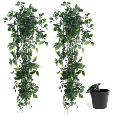 Productafbeelding van 2 Stuks Kunstplanten met Pot - Hangplanten voor Binnen en Buiten