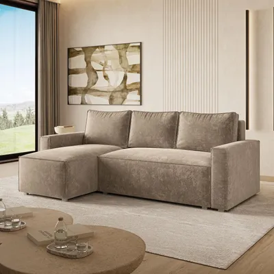 Produktbild von Masseno Ecksofa POTARO LM mit Schlaffunktion L-Form, Sofa mit Bettkasten, Wohnzimmersofa, Couch, Soffa, Bettsofa, Couchgarnitur- Beige, LUMO 30