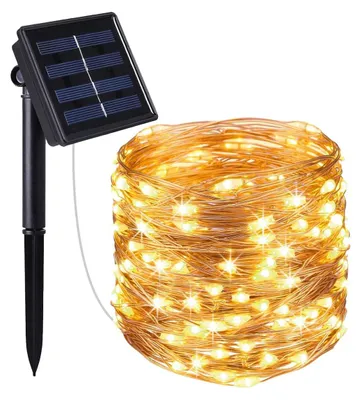 Solar-Lichterkette Kupfer 100 LEDs warmweiß 11,90 m 8 Modi